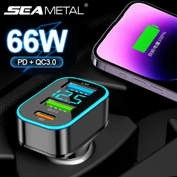 SEAMETAL 66W зарядно за кола PD + QC3.0 3-портов адаптер за запалка за супер зареждане за iPhone Xiaomi Samsung