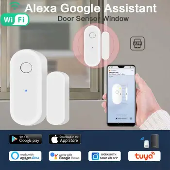 Tuya Smart WiFi сензор за врати Сензор за прозорци Магнитен алармен детектор за врати Независим магнитен сензор Работа с Alexa Google Home