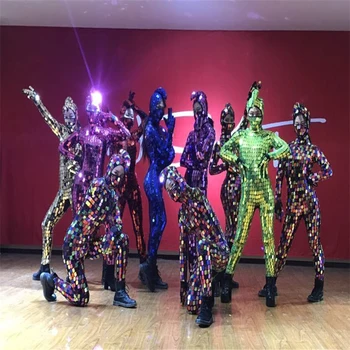 Огледално боди Бар изпълнение тоалети пълноцветни огледални костюми бална зала танц сцена рокля модел носи DJ мозаечни дрехи