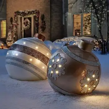 2023 60CM открит Коледа надуваеми украсени топка направени PVC гигантски светлина блясък големи топки дърво декорации открит играчка топка
