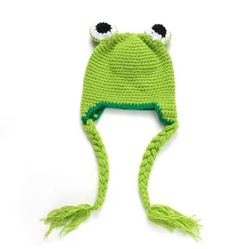 Ръчно изработена плетена бебешка шапка жаба стил детска зимна топла шапка плетене на една кука модел бебе животински капачка снимка подпори H235