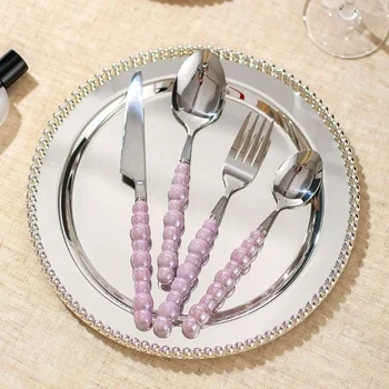 Мода перла прибори за хранене комплект неръждаема стомана пържола нож вилица десерт лъжица прибори кухненски прибори за хранене керамична дръжка Western Bar