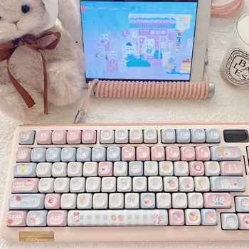 142 клавиши Rabbit&Bear MOA клавиши за механична клавиатура Розова клавиатура за момичета Коледа подарък сладък ключодържател комплект