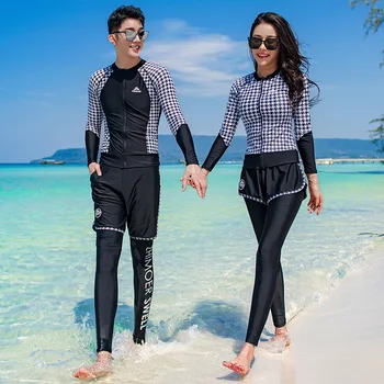 Бански костюми 2023 Бански костюми за двойки Мъжки и дамски комплект, покриващ корема и отслабване Консервативна голяма спортна защита от слънцето Di