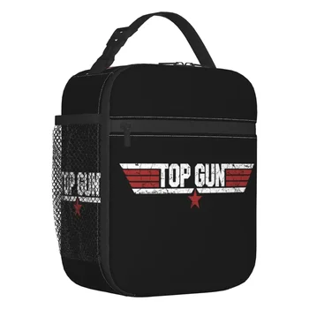 Реколта Топ пистолет лого изолирани обяд голяма пазарска чанта за жени филм Maverick преносим охладител термична храна обяд кутия работа училище пътуване