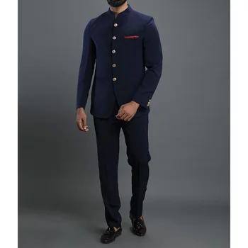 Navy Blue Blazer Terno костюми за мъже редовни еднореден обичай тънък годни две части яке панталони Trajes De Hombre