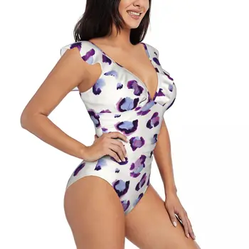 Разрошени еднокомпонентни бански жени акварел леопард секси дантела нагоре монокини бански момиче плаж бански костюм