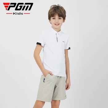 PGM голф деца къс ръкав тениска летни спортове перфорирани против пот дишаща бързо суха поло яка момчета голф ризи за дете