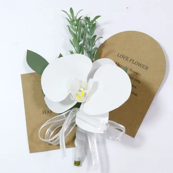 Бяла пеперуда орхидея Изкуствени цветя Бутониера китката корсаж шаферка брак сватбени аксесоари