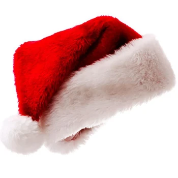 Коледна шапка за възрастни Голяма топка Плюшени коледни шапки Жени Мъже Червена шапка на Дядо Коледа Висококачествени меки плюшени шапки
