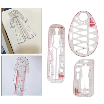 Моден шаблон Владетел Създатели на модели Рокли Многофункционални работни дрехи Прозрачна модна илюстрация Линийки Шиене владетел