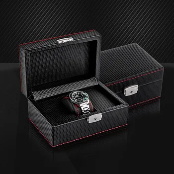 Единична слот въглеродни влакна часовник кутия с заключване висок клас мъжки кожени часовник дисплей кутия механична кутия за съхранение подарък опаковка кутия