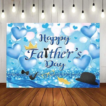 Честит Ден на бащата Парти фотография фон Обичам татко синьо сърце пайети петна фон Благодаря ви татко банер плакат декор