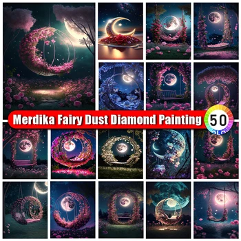 Merdika Fairy Dust Diamond Painting Moon Scenery Pictures Zipper Bag kit Diamond Embroidery Tree Rhinestone Mosaic Home Decor