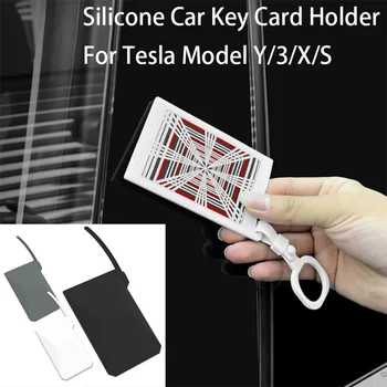  силиконов държач за ключ за кола за Tesla Модел Y / 3 / X / S Light Speed Label Protector Cover Card Holder Key Case Cover Card Protector