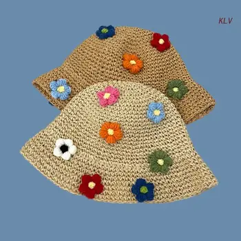 Ръчно изработена плажна шапка плетена на една кука чадър кофа шапка за жени рокля-нагоре парти цвете кофа шапка за къмпинг