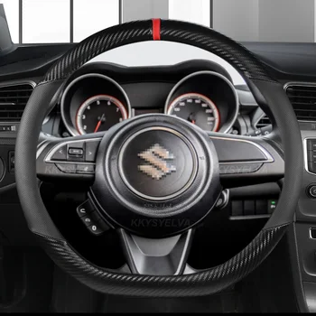 кожа от въглеродни влакна D форма 38 см капак на волана на автомобила за Suzuki Swift 2017 2018 2019 2020 2021 2022 Спортни авто аксесоари