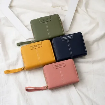 корейска версия на новата чанта Женски къс плътен цвят Прост изящен малък чанта Голям капацитет карта чанта