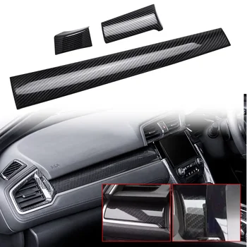3Pcs автомобил интериор преден център контрол таблото ивица покритие тапицерия за Honda Civic 2016-2017 ABS въглеродни влакна цвят авточасти