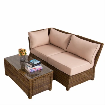Patio Wicker диван, открит PE ратан диван мебели комплект, дълбока седалка висока облегалка, водоустойчива седалка