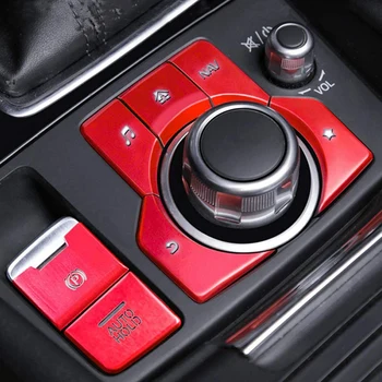 7Pcs червен електронен ръчна спирачка мултимедиен бутон капак за Mazda 3 6 CX-5 CX-9 2016-2020 Стикер за централна конзола