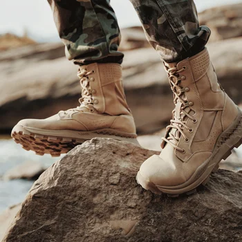 Военни пустинни бойни ботуши мъже летни леки дишащи на открито катерене туристически обувки обучение спортна армия тактически ботуши