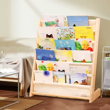 Дървена библиотека Детска детска книгаРафт за съхранение на рафтове подреден организатор 6 нива