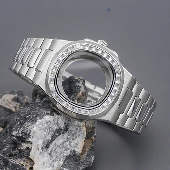 Nautilus Watch Case Fit Seiko NH35 NH36 7S26 PT5000 Движение 316L неръждаема стомана часовник каишка сапфир кристално стъкло 20ATM вода