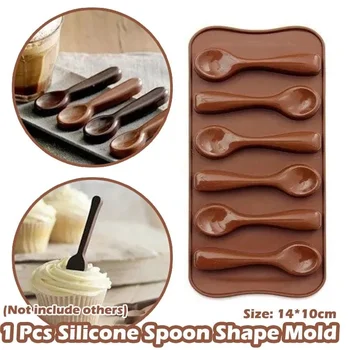 6 лъжици силиконова форма за шоколад, желирани бонбони, лъжица за ледена решетка, форма за печене на торта с форма на лъжица DIY