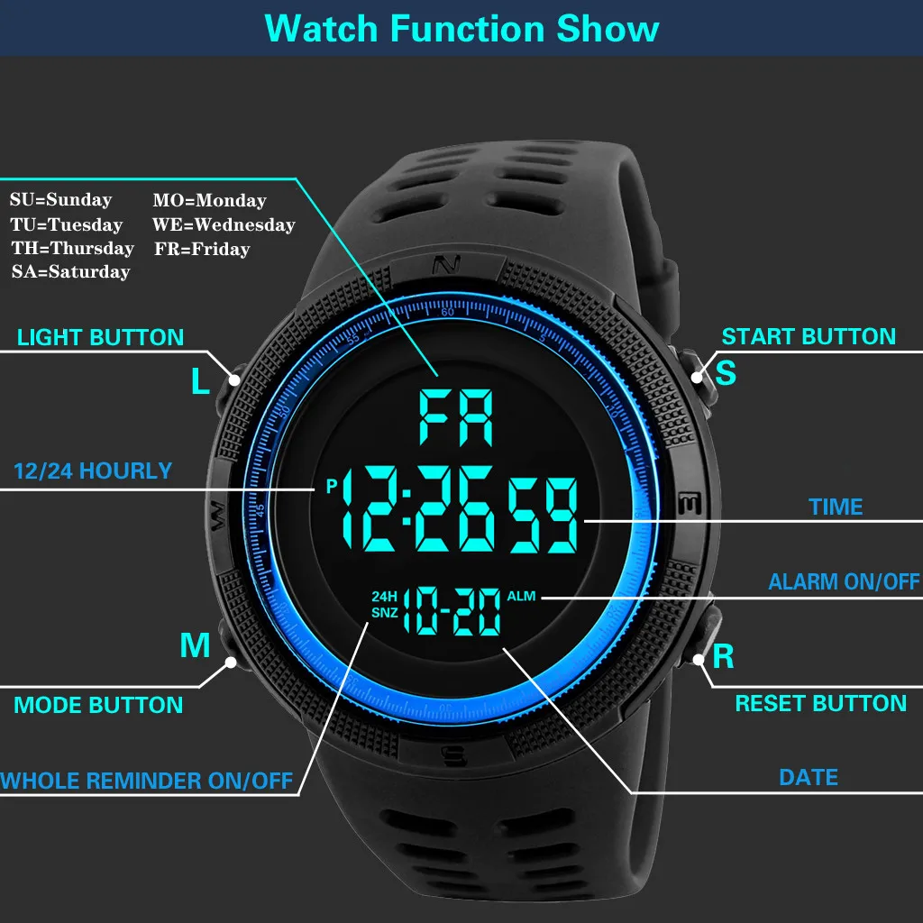 Топ марка мода мултифункционални спортни цифрови мъже часовник дисплей дата календар седмица аларма унисекс ръчни часовници Relógio Masculino