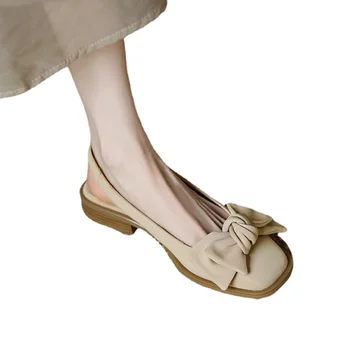 Дамски обувки Sandalias Mujer Verano 2022 Дамски сандали Дамски ежедневни обувки Bow Square Heel сандали Slip on Woman Flats