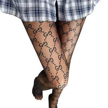 2024 Тънки анти кука копринени чорапи дълги копринени чорапи женски черно писмо двойно g облекло жени за спорт йога фитнес момиче