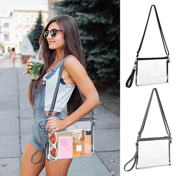 Crossbody чанта чанта жени чанти за мобилен телефон козметика грим инструмент прозрачен рамо чанта за съхранение с регулируема каишка