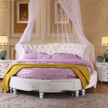 Nordic двойно кожено кръгло легло модерен прост френски романтично момиче принцеса легло кралски размер кралица размер легло персонализиране