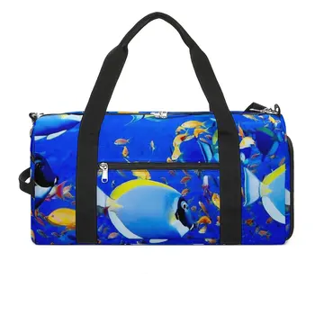 Тропически морски спортни чанти Цветни риба печат пътуване фитнес чанта с обувки смешно чанти мъже модел Оксфорд фитнес чанта