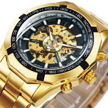 T-Winner Часовници Мъже Луксозен златен скелет Часовници Моден кръст Автоматични механични ръчни часовници Мъже Reloj Hombre Montre Homme