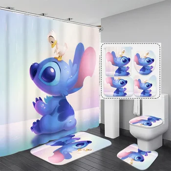 Disney Stitch завеси за баня душ завеса комплект за баня карикатура богато украсен килим за баня