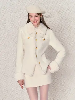  Висококачествена мода Комплект от две части Дамско яке палто + пола Костюм Conjuntos Femininos Elegantes Дамски комплекти от 2 части Дамско облекло