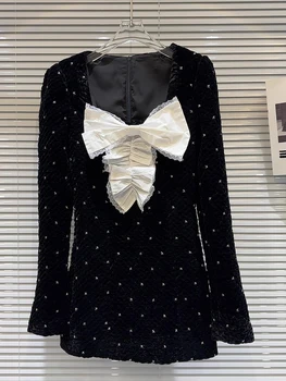 HIGH STREET Най-новата дизайнерска мода 2024 Дамска дантелена панделка с шипове кадифена рокля