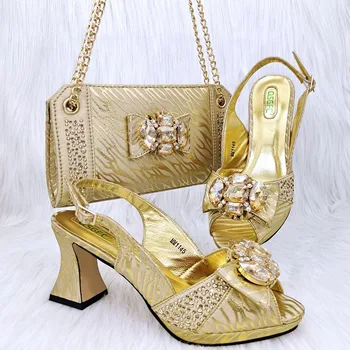 Doershow хубаво африкански обувки и чанта съвпадение комплект със злато Горещи продажба жени италиански обувки и чанта комплект за сватба HRF1-9