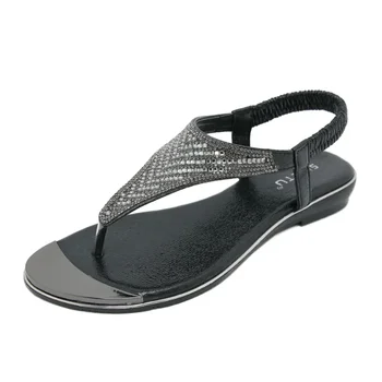 Дамски плосък кристал Clip Toe сандали Лято Casual Външни сандали Жени Платформа Non-хлъзгащи плажни чехли Zapatillas Mujer