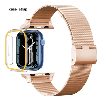 2set за Apple Watch 7 4 45mm 44mm 41mm 40mm лента + калъф за iwatch 6 5 SE Apple Watch 3 42mm 38mm мрежеста каишка пластмасов калъф