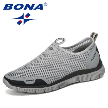 BONA Мъжки дишащи ежедневни обувки Krasovki Mocassin Basket Homme Удобни маратонки обувки Chaussures Pour Hommes Mesh Shoe