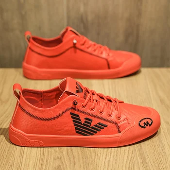 Класически бродирани червени обувки за скейтборд Мъжки луксозни маратонки Удобни микрофибърни кожени маратонки Мъжки дизайнерски скейт обувки