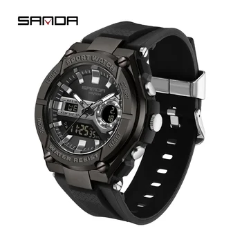 SANDA Нови мъжки часовници 50M водоустойчив кварцов ръчен часовник спорт военни LED цифров часовник за мъжки Relogios Masculino 3123