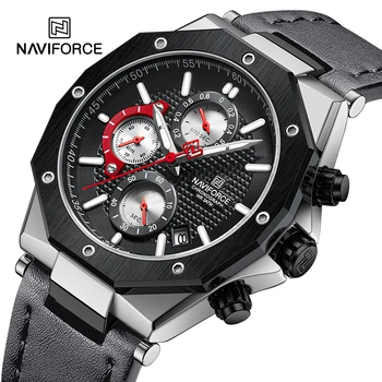 NAVIFORCE 8028 Многофункционален мъжки кварцов ръчен часовник мода див часовник за мъже естествена кожа водоустойчив мъжки часовник Reloj Hombre