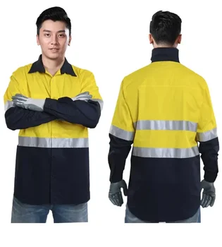 Пътен памук безопасност трафик отразяващ униформи инженер Vis костюм строителство гащеризон работно облекло Hi защита