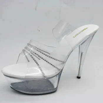 LAIJIANJINXIA Нов 15CM / 6inches PVC горен модел секси екзотични висок ток платформа парти жени чехли полюс танц обувки H160