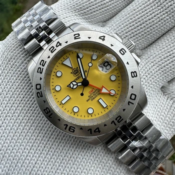 STEELDIVE Men GMT Watch 42mm Спортен автоматичен механичен ръчен часовник 30ATM водоустойчив BGW-9 светлинен сапфир NH34 стоманена рамка