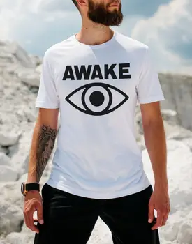 Awake Мъжка бяла графична тениска Super Soft Men's